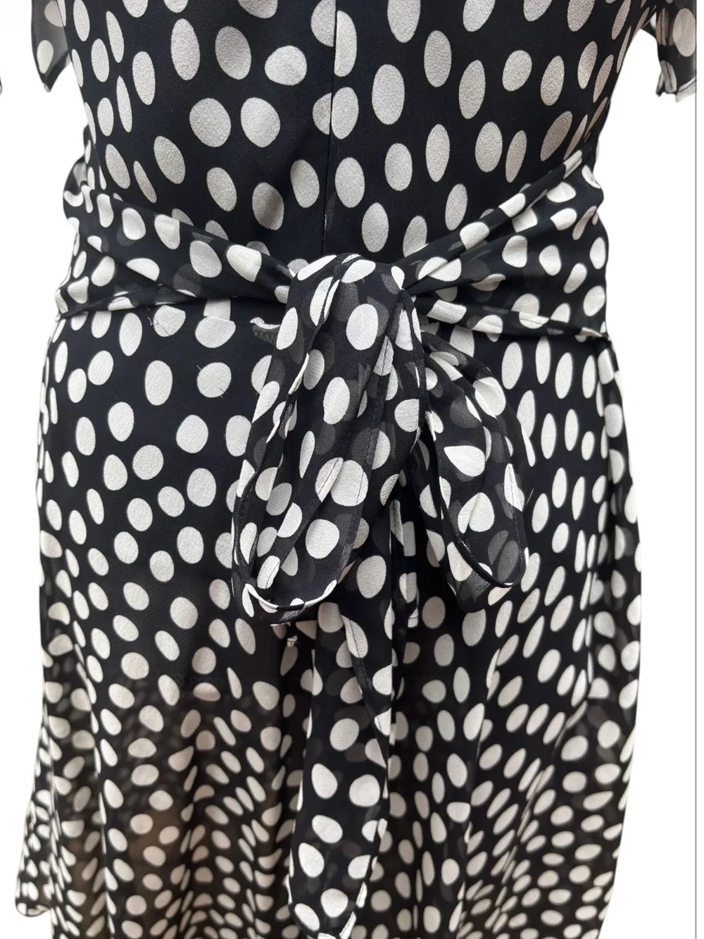 Georgiou Studio 100% Silk Polka Dot Midi Dress 8 Flutter Sleeve Romantic Y2K